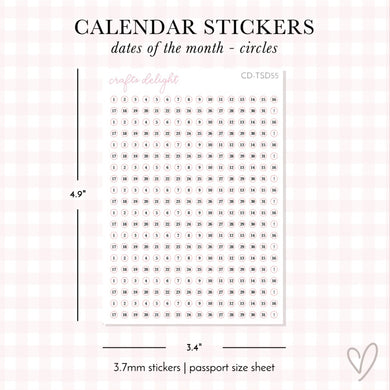 Tiny Circle Dates | Passport Size Stickers