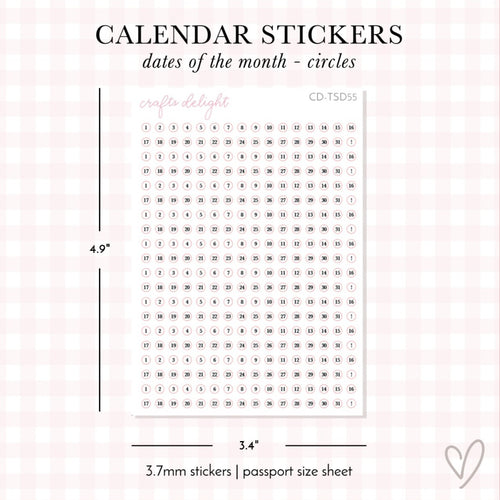 Tiny Circle Dates | Passport Size Stickers