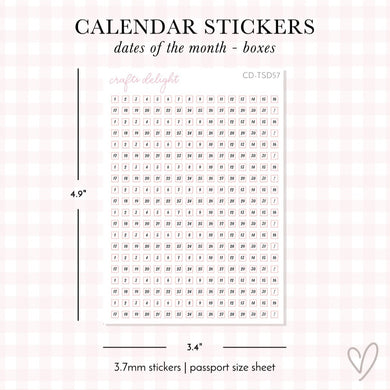 Tiny Rounded Square Dates | Passport Size Stickers