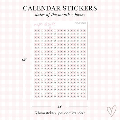 Tiny Boxes Dates | Passport Size Stickers