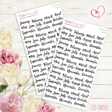 Plain Calligraphy Months Planner Stickers
