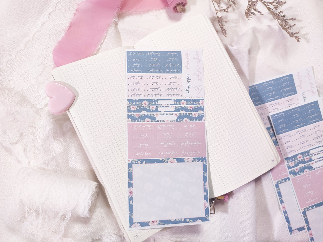 Aqua Blossoms | Hobonichi Year in a Glance Cover Planner Stickers